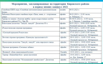 1 — 11 классы.  Новогодние мероприятия на территории Кировского района 2020 — 2021